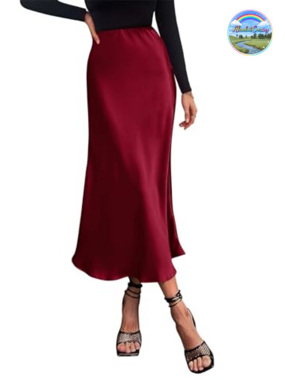 Satin Midi Skirt High Waisted A-Line Flowy Casual Dressy